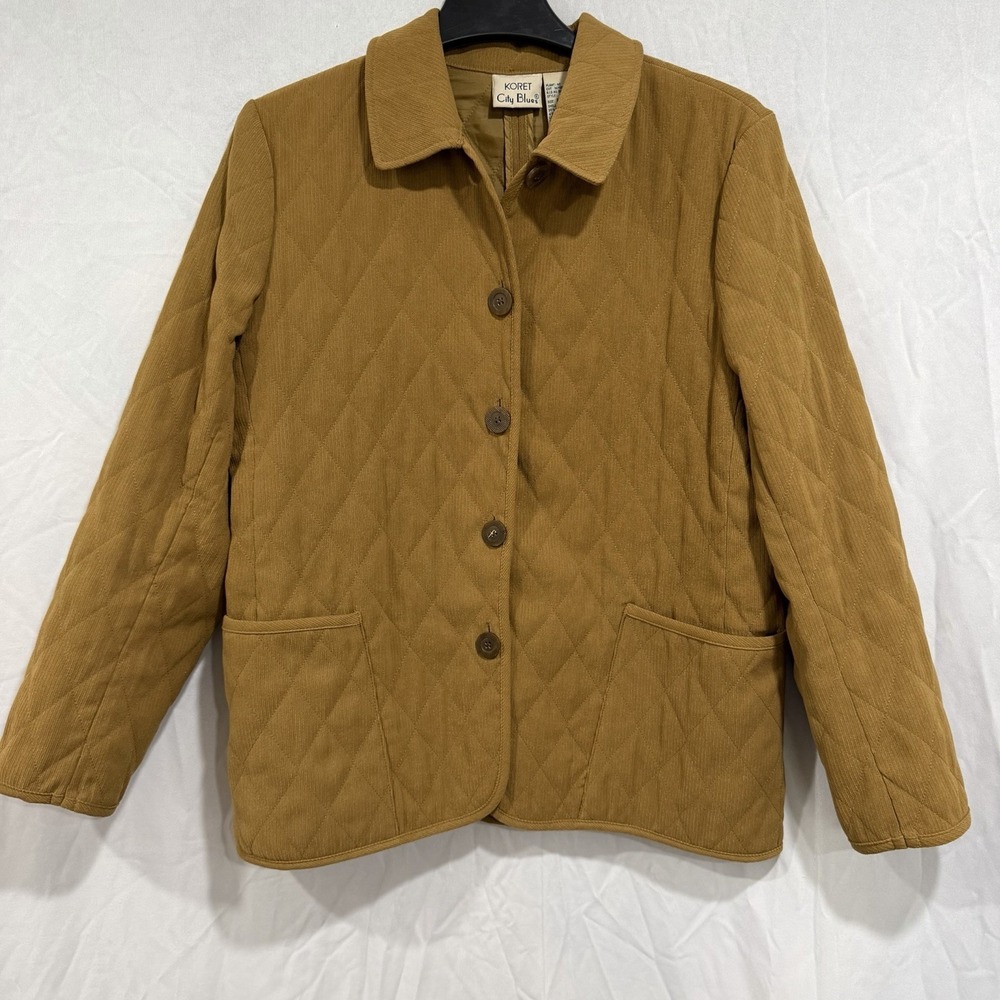 Vintage Women's Quilted Button Up Jacket Mustard Yellow S Pockets‎